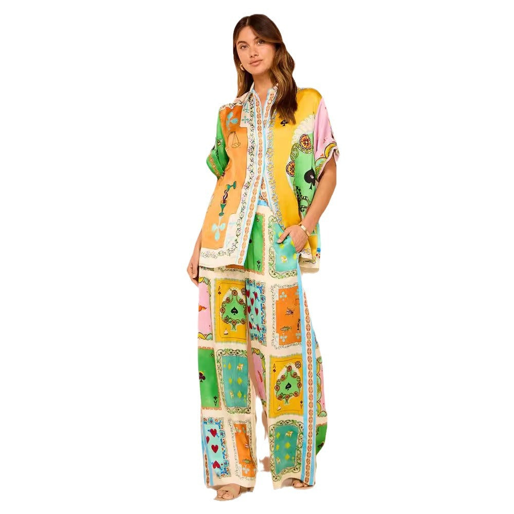Women's Fashion Printed Elastic Waist With Pocket Suits