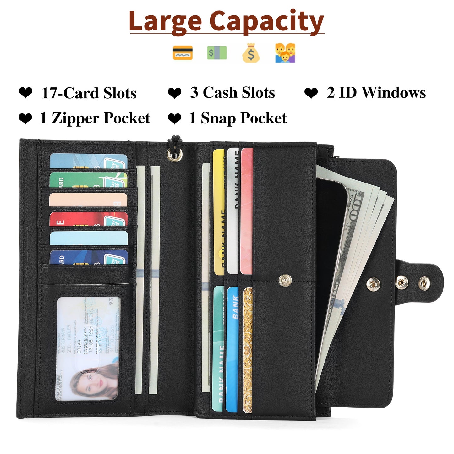 Women's Swiping Leather Large Capacity Long Ladies Wallets