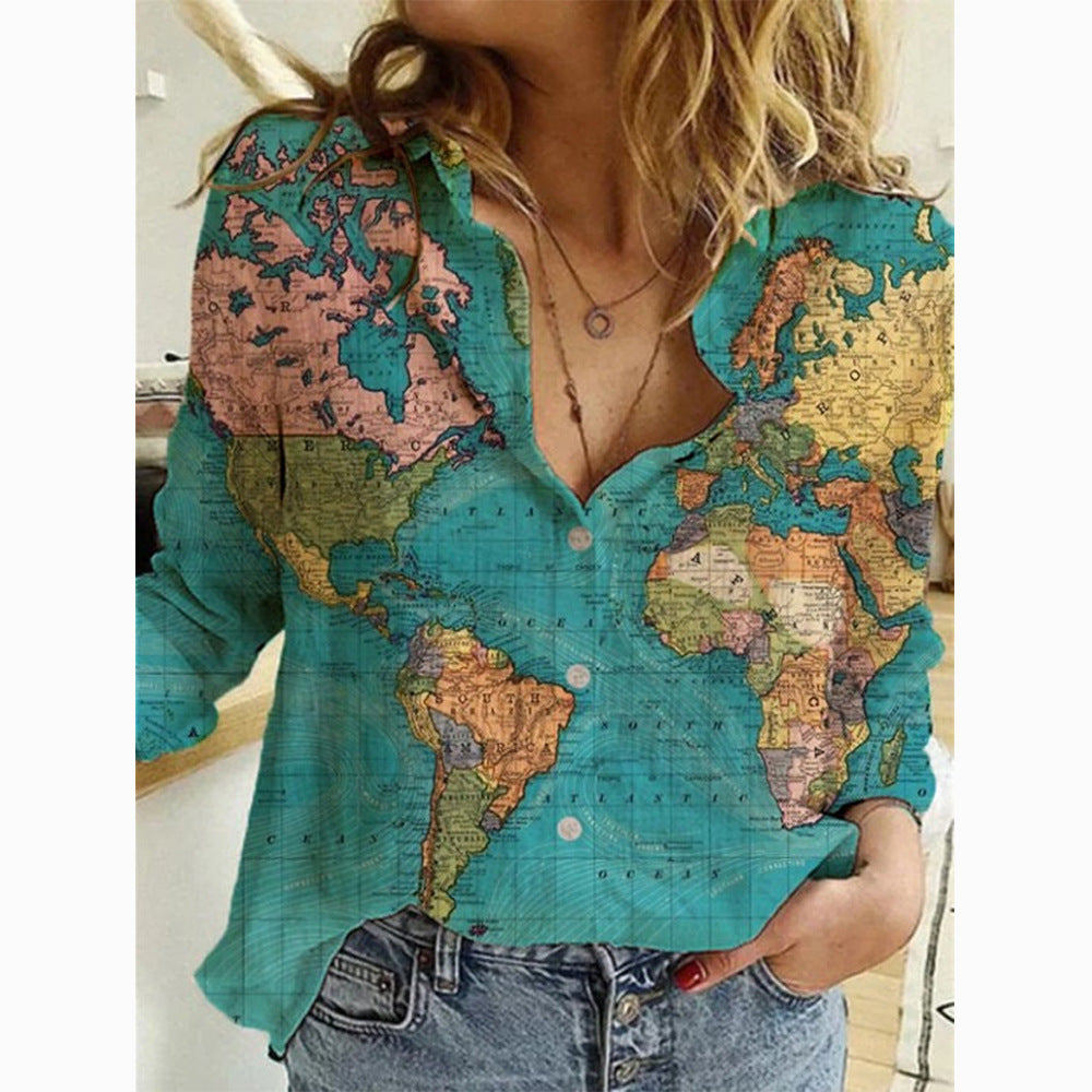 Women's Autumn Shirt Fashion Map Depicting Printed Blouses
