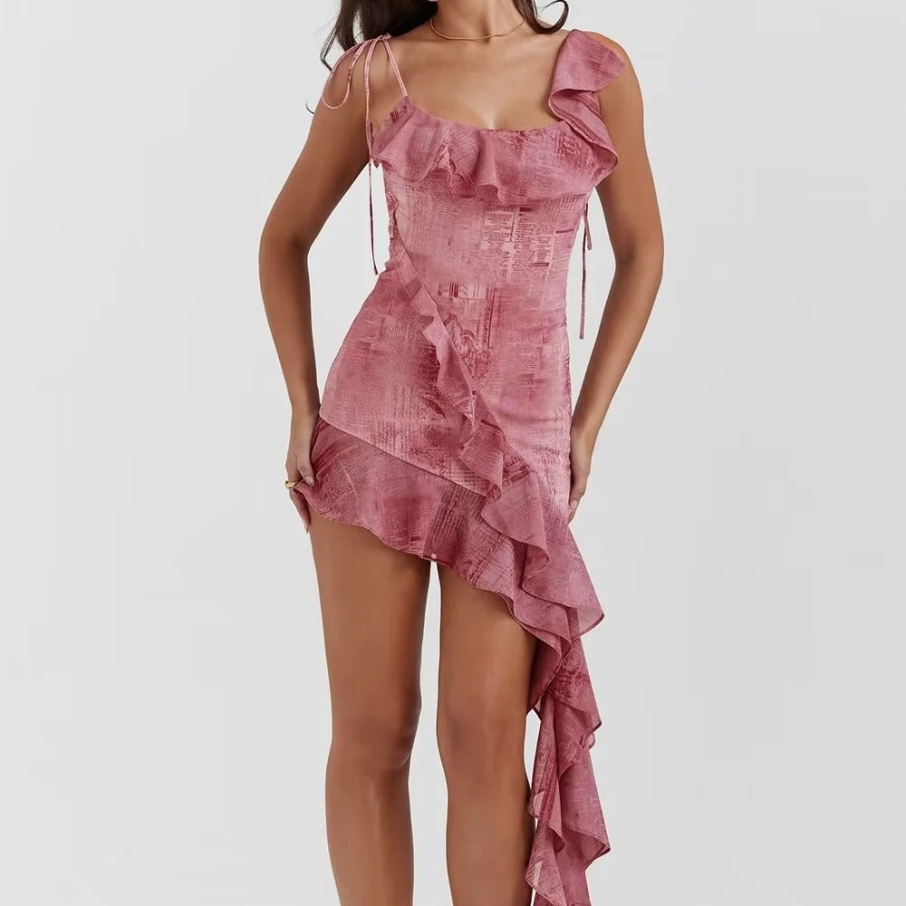 Women's Vacation Style Irregular Ruffled Ribbon Suspender Skirts