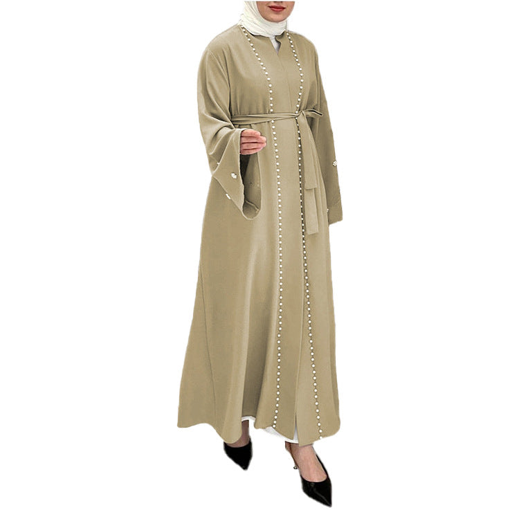 Fashion Solid Color Flared Sleeve Inlaid Pearl Clothing