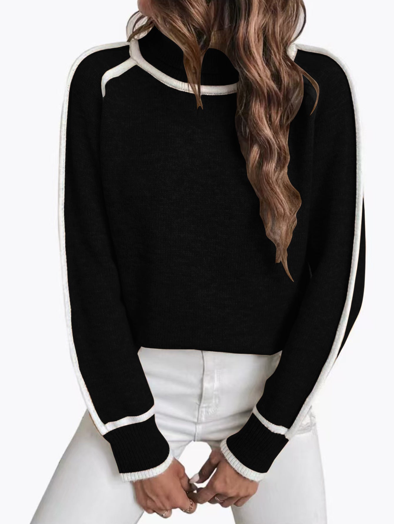 Women's Long-sleeved Pullover Turtleneck Solid Color Loose Sweaters