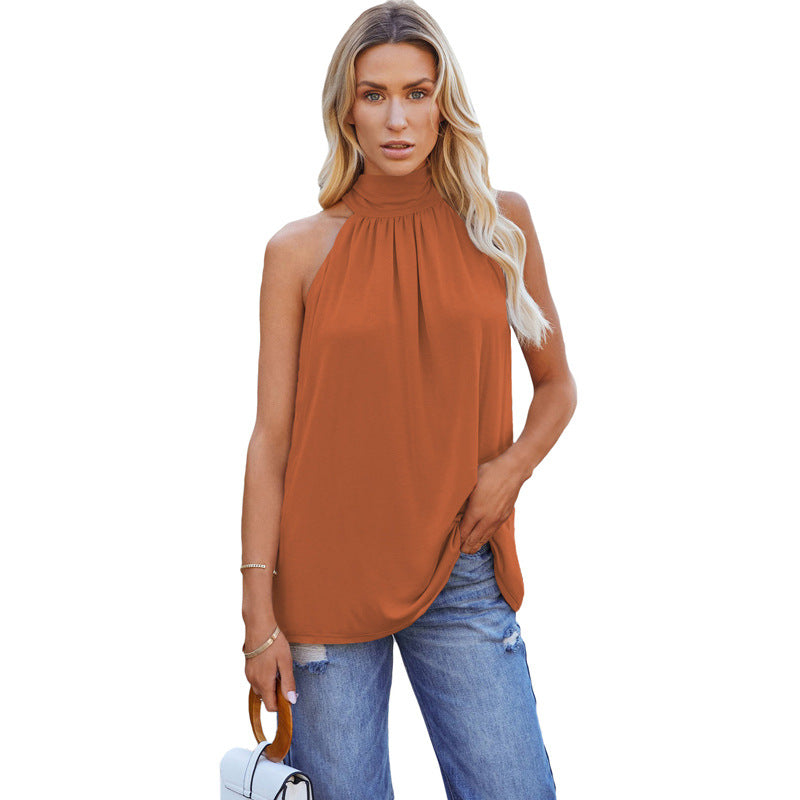 Women's Summer Solid Color Sleeveless Mid-length Leisure Tops