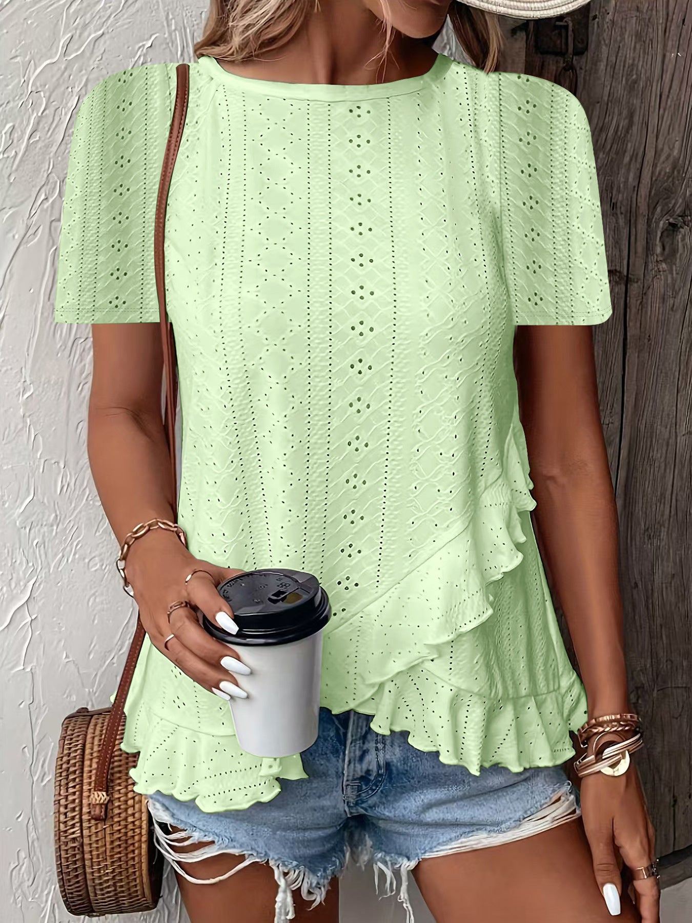 Women's Fashion Casual Solid Color Sleeve Round Blouses