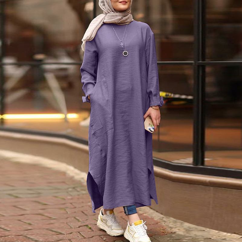 Women's Muslim Wear Long Sleeve Shirt Pocket Dress Clothing