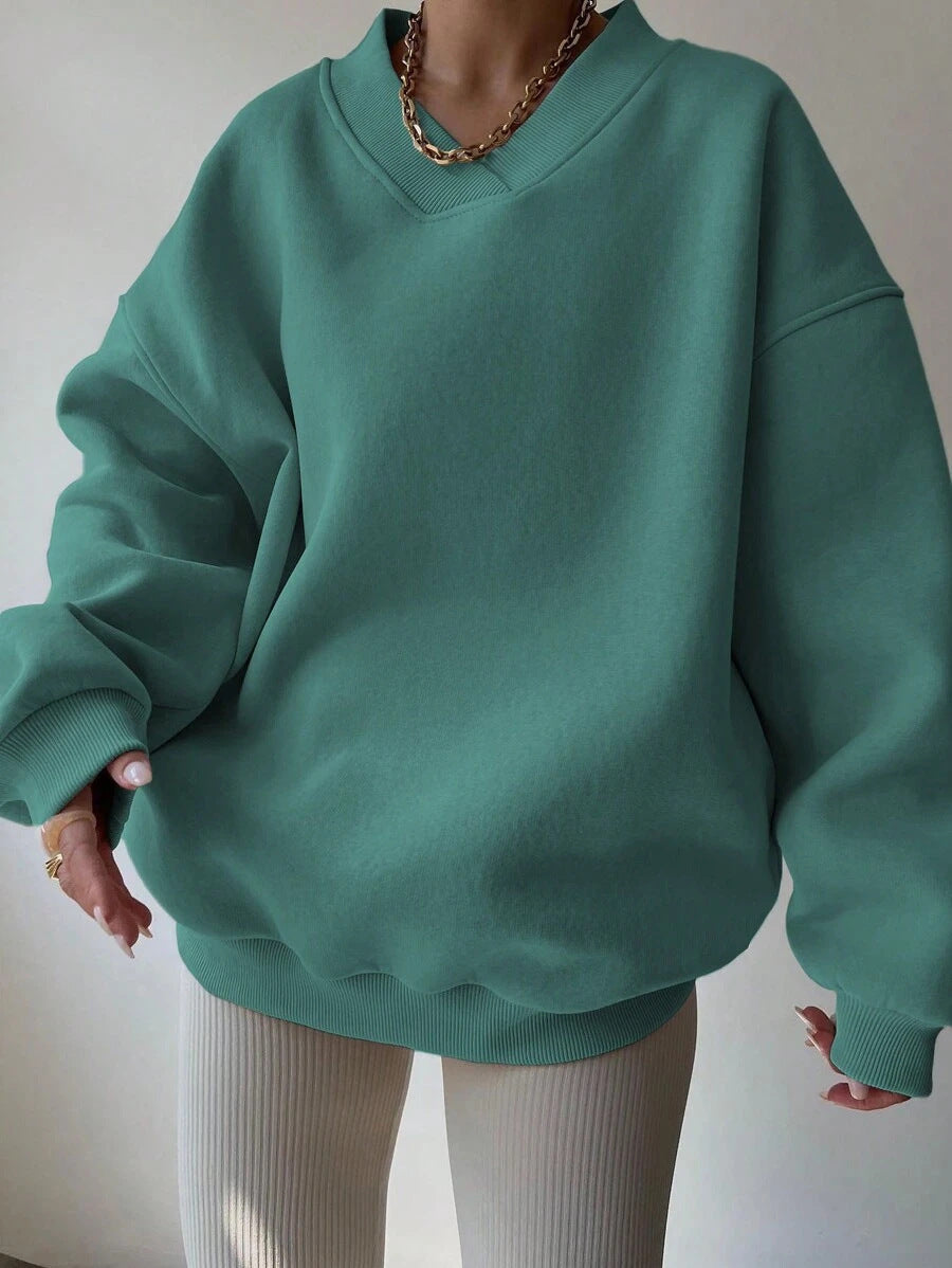 Women's Color Long Sleeve Crew Neck Loose Sweaters