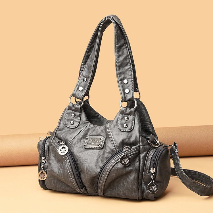 Women's Retro Soft Leather Motorcycle Trendy Quality Crossbody Bags