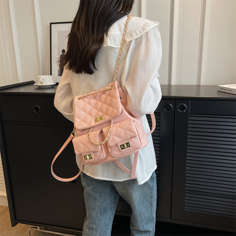 Women's Rhombus Advanced Texture Commuter Simple Chain Backpacks