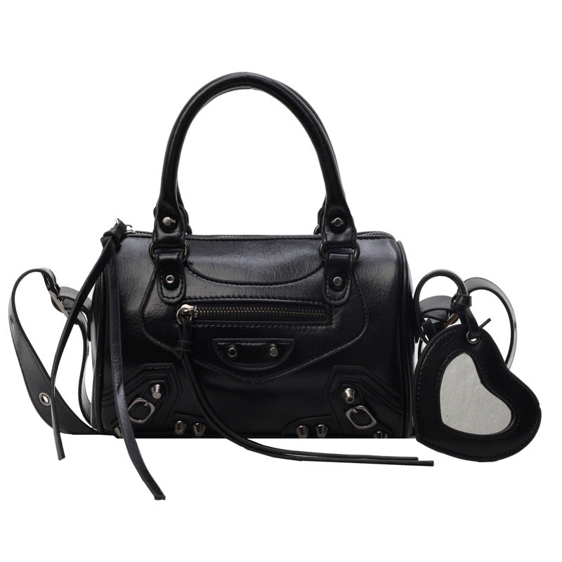 Women's Retro Portable Tassel Rivet Decoration Motorcycle Crossbody Bags