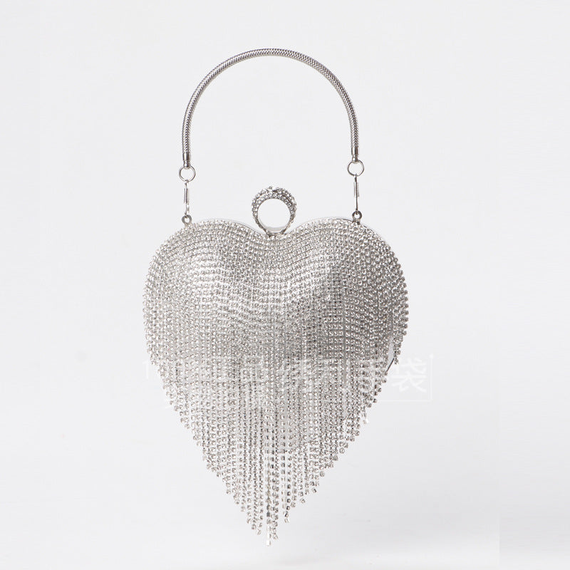 Tassel Rhinestone Dinner Heart-shaped Popular Diamond Evening Bags