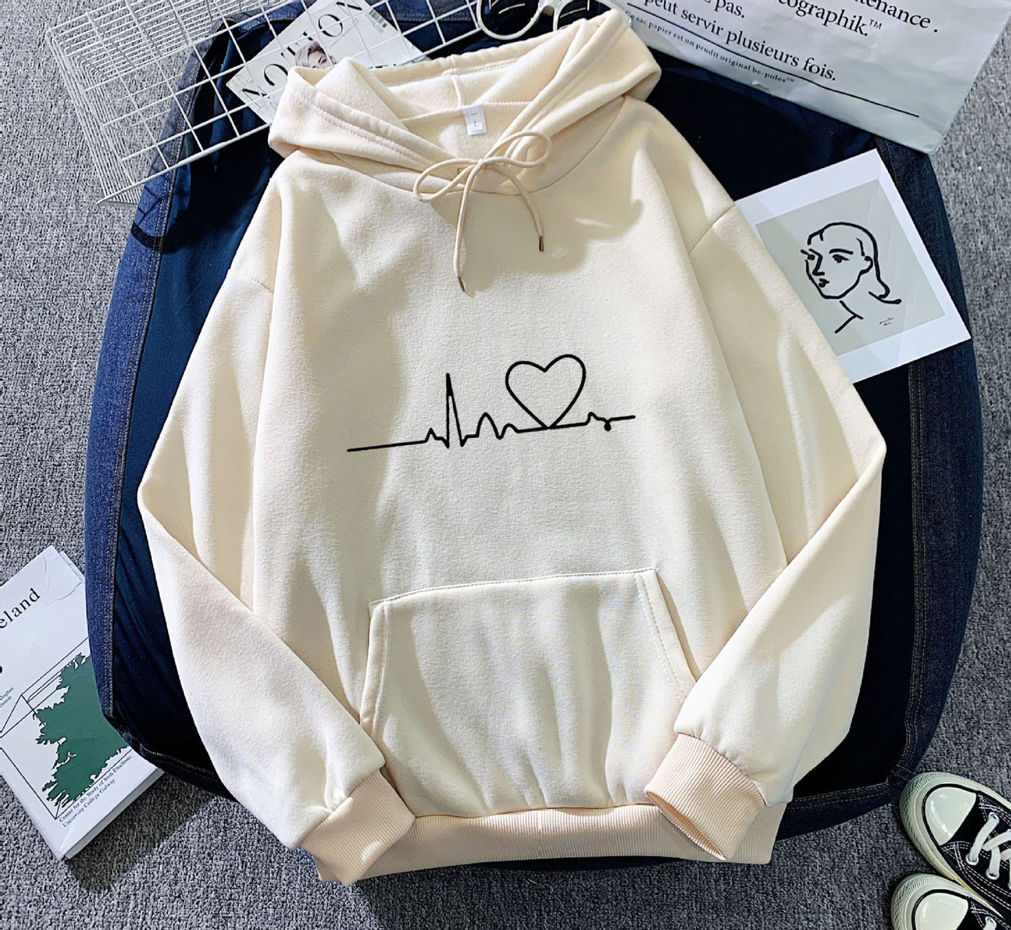 Glamorous Fleece-lined Hoodie Unisex Wear Loose Sweaters