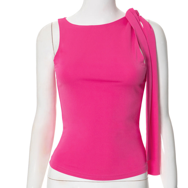 Women's Solid Color Sleeveless Waist Tie Exposed Tops