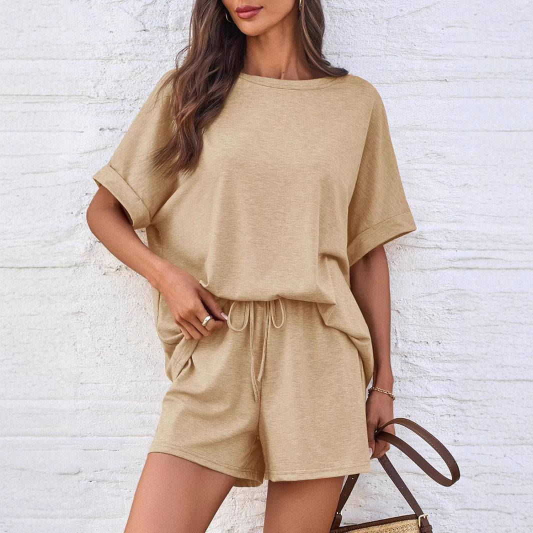 Summer Casual Batwing Sleeve T-shirt Drawstring Suits