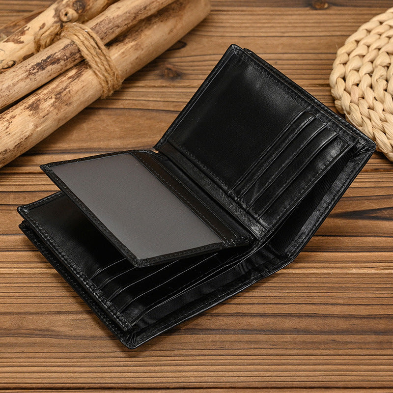 Women's & Men's Three-fold Genuine Leather For Swiping First Layer Cow Oil Two-fold Men's Wallet