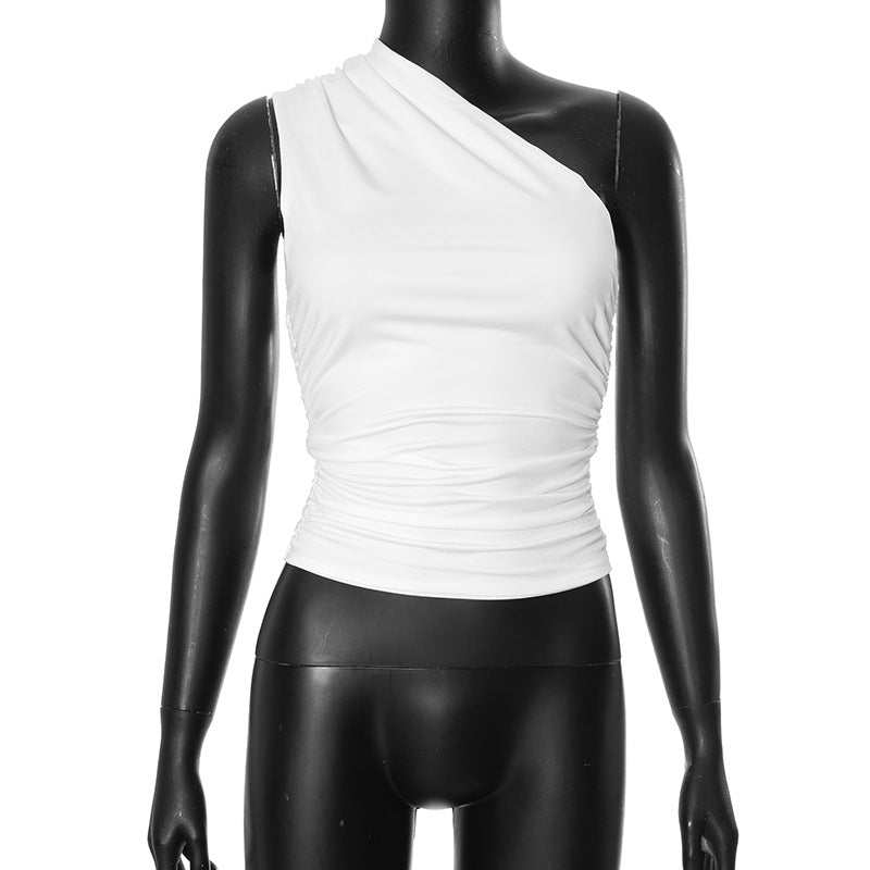 Women's Winter Solid Color Backless Pleated T-shirt Blouses