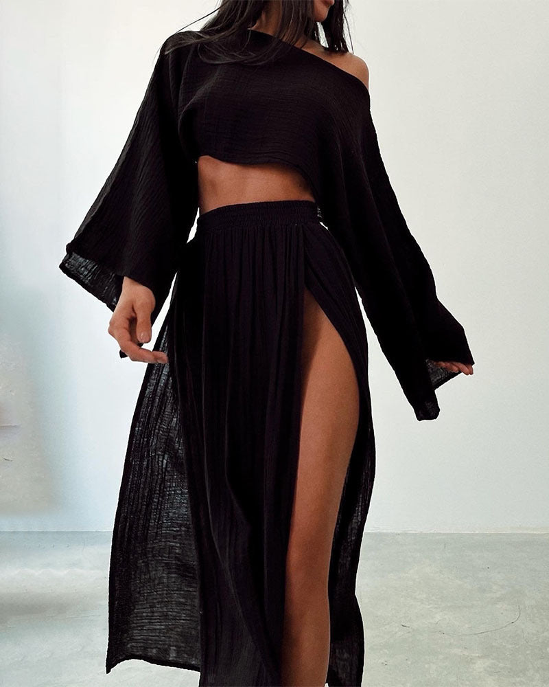 Vacation Linen Blend High Waist Chic Slit Suits