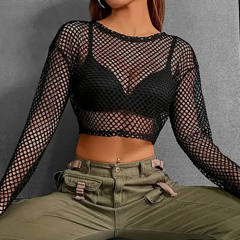 Women's Sports Leisure Mesh Shirt Transparent Fishnet Blouses