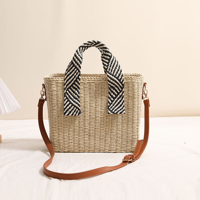 Versatile Straw Solid Color Woven Vacation Style Beach Crossbody Bags