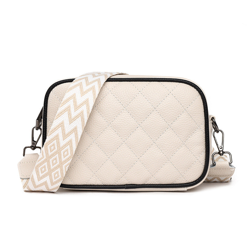 Women's Textured Cowhide Rhombus Wide Strap Leather Crossbody Bags