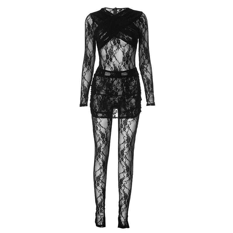 Women's Popular Stitching Lace Two-piece Set Suits