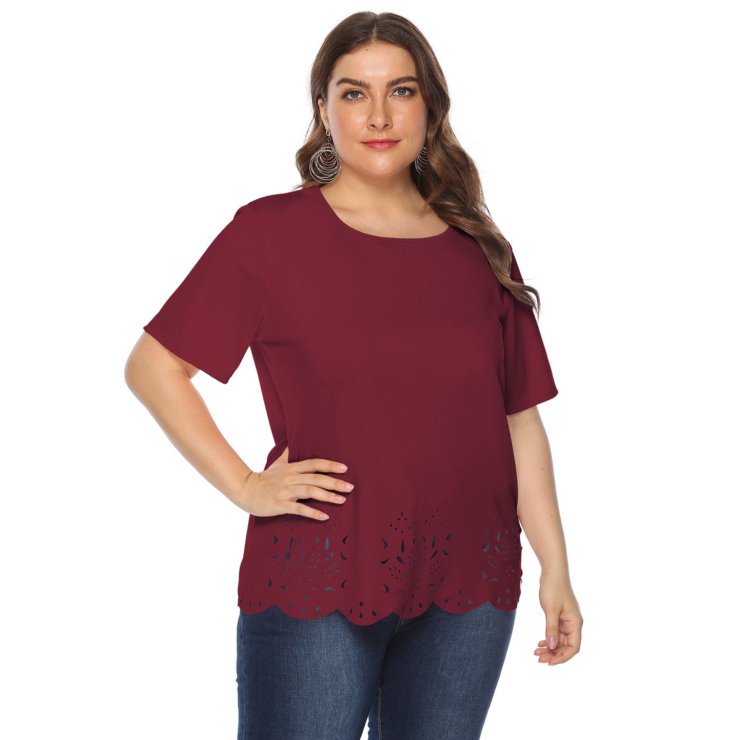 Women's Hollow Wave Edge Simple Casual Round Tops