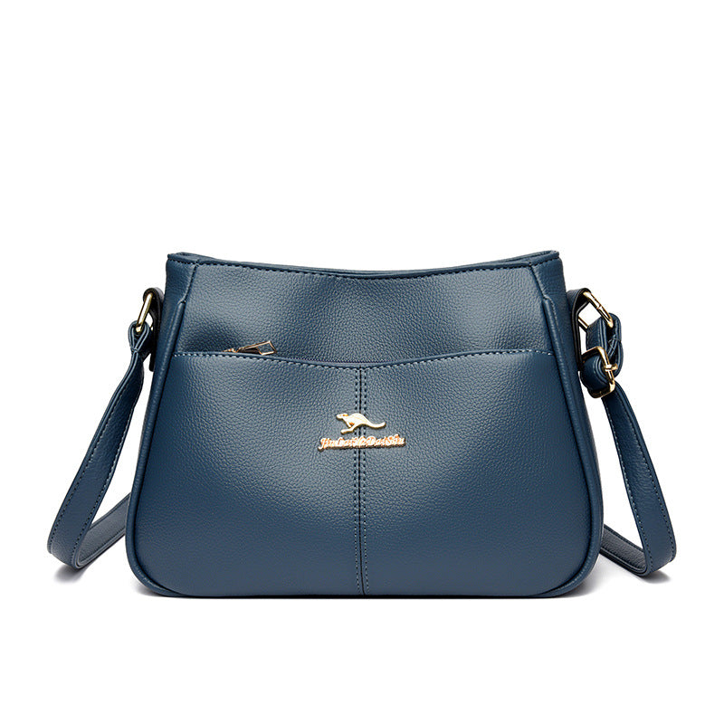 Women's Live Soft Leather Mother Simple Solid Color Large Women's Messenger Bag