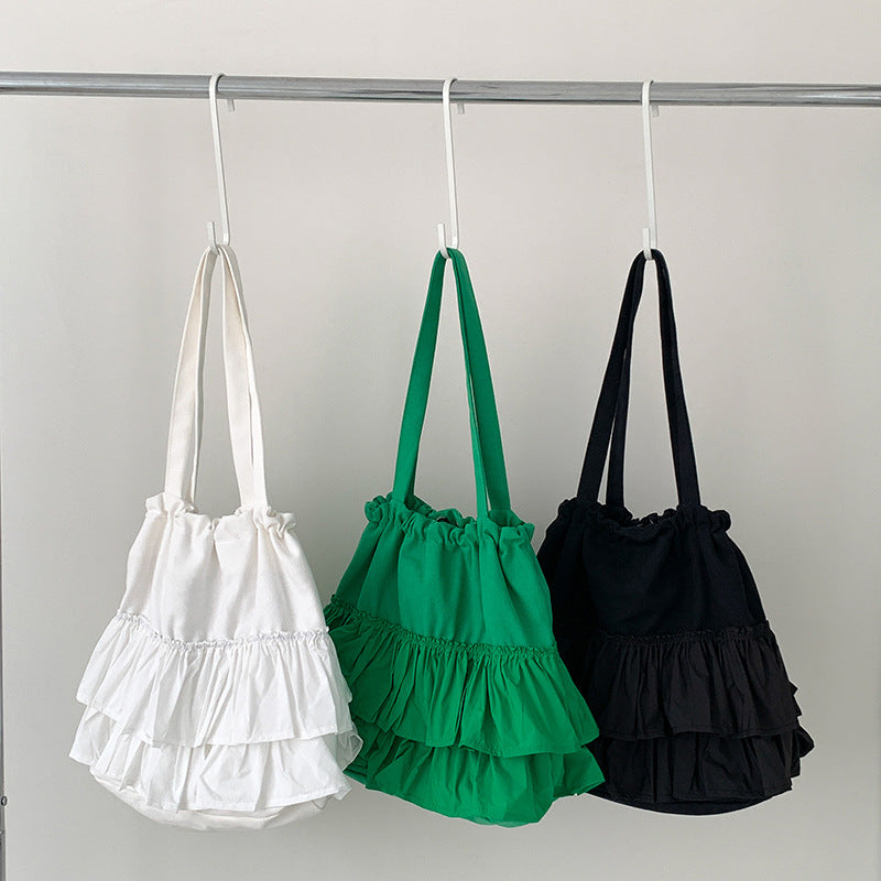 Women's Ruffled Canvas Large Capacity Underarm High-grade Shoulder Bags