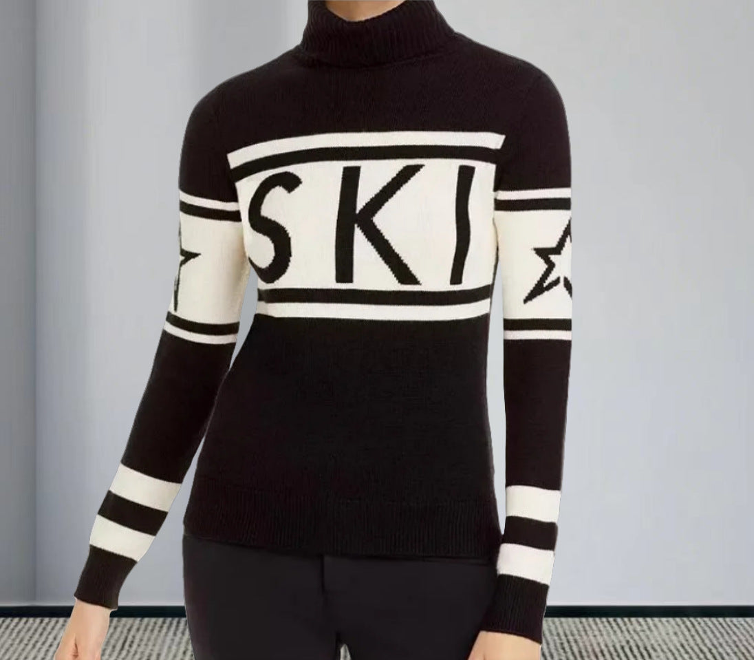 Star Letters Printed Turtleneck Fashionable Elegant Sweaters