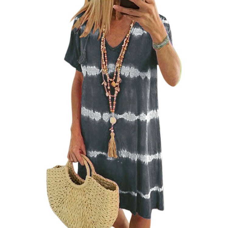 Women's Summer Striped Print Sleeve Dress Shorts