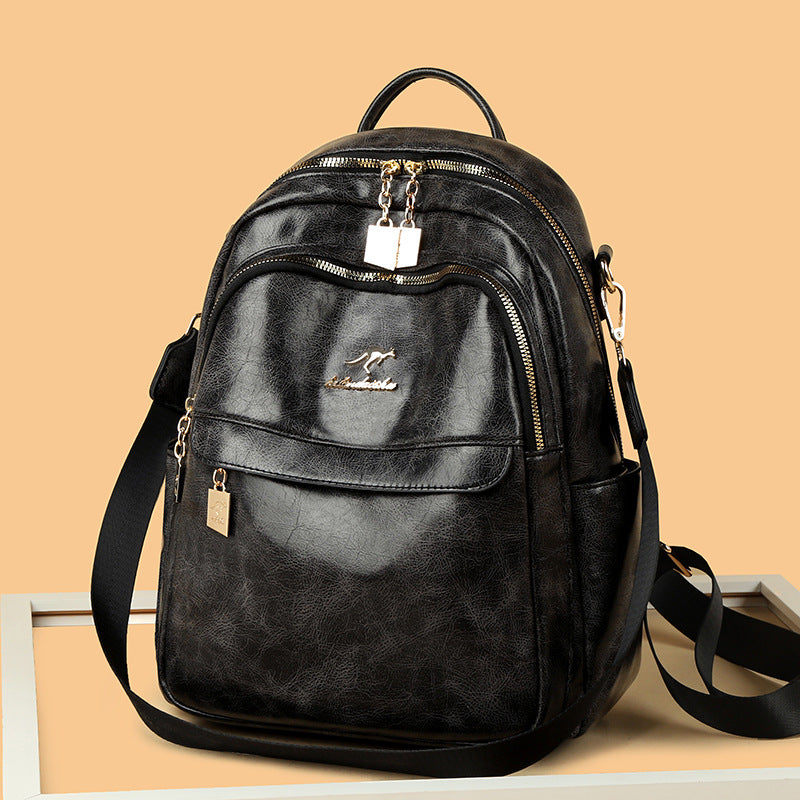 Women's Fashionable Large Capacity Soft Leather Backpacks