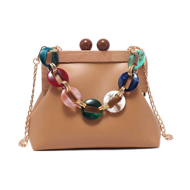 Women's Winter Korean Style Wooden Clip Chain Bags