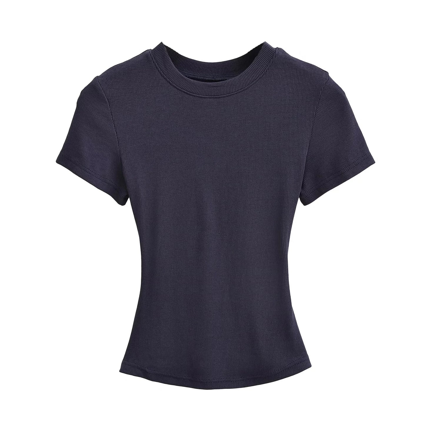 Women's Stretch Round Neck Thread T-shirt Summer High Waist Tight Blouses