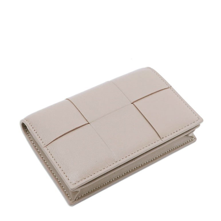 Women's Storage Portable Soft Sheepskin Woven Flip Card Holder