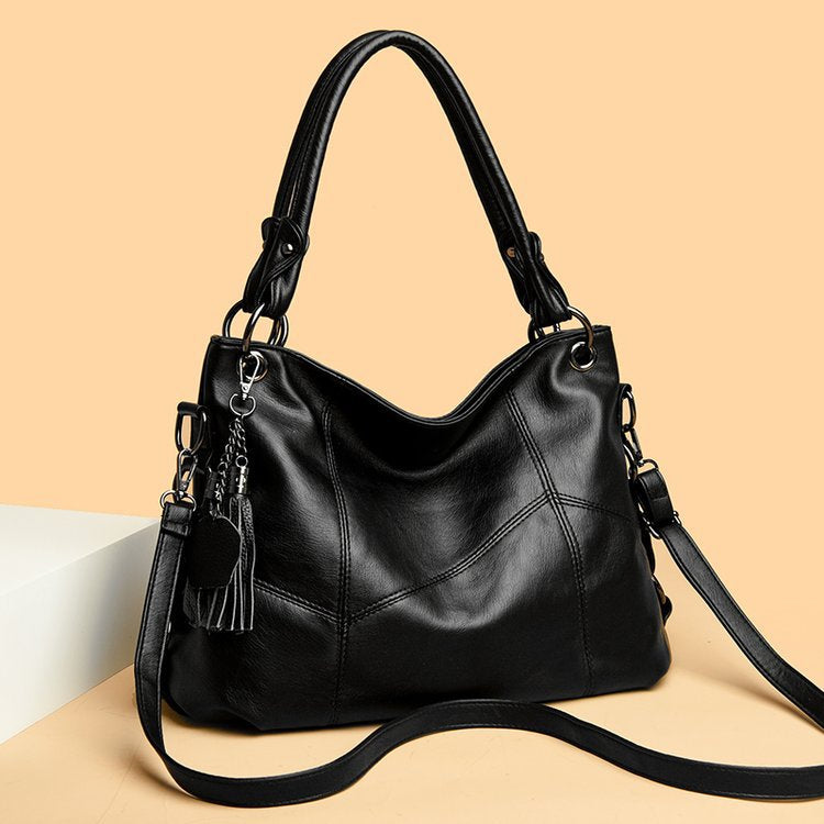 Women's Large Polyester Retro Fashion Stitching Tassel Shoulder Bags