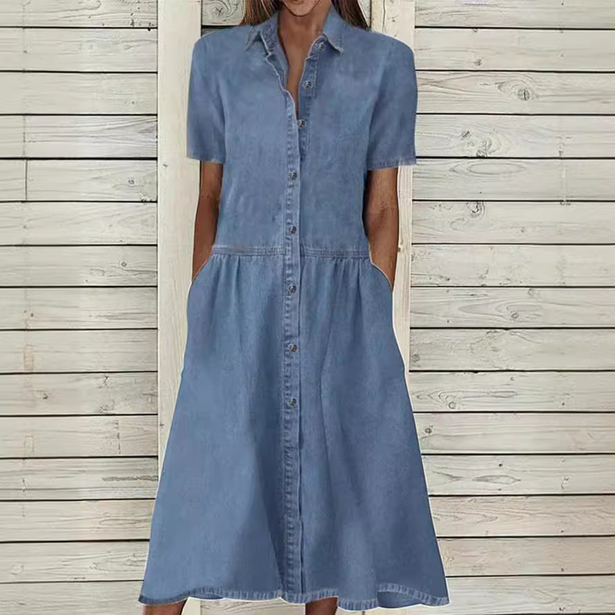 Comfortable Lapel Temperament Leisure Denim Dress Dresses
