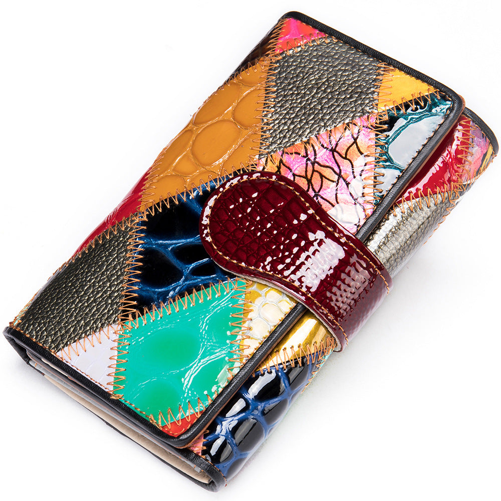 Women's Real Leather Stitching Personalized Minority Long Ladies Wallets