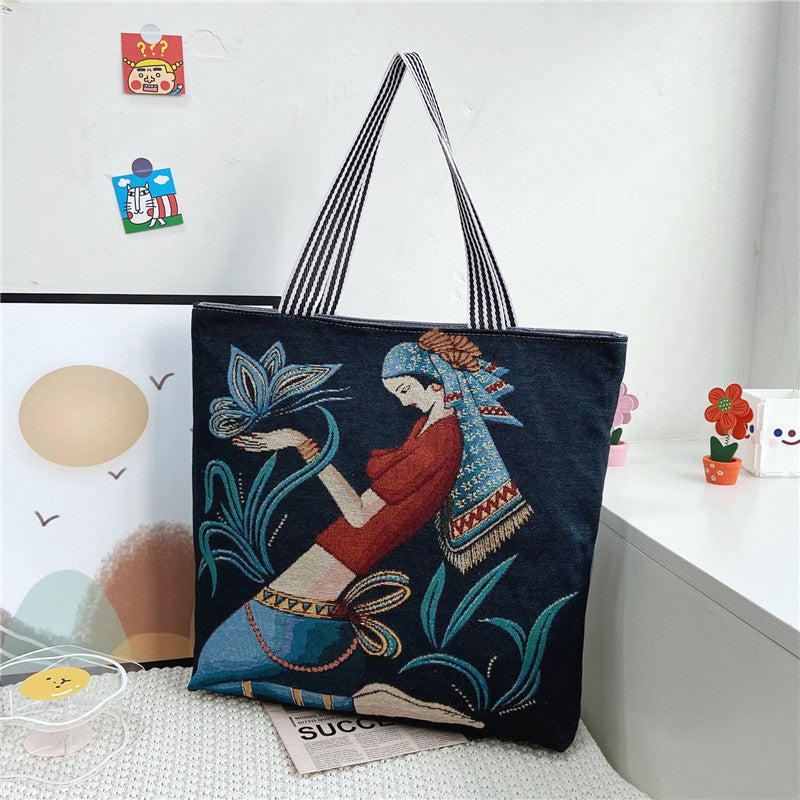 Women's Fashion Canvas Painted Retro Style Portable Tote Bags