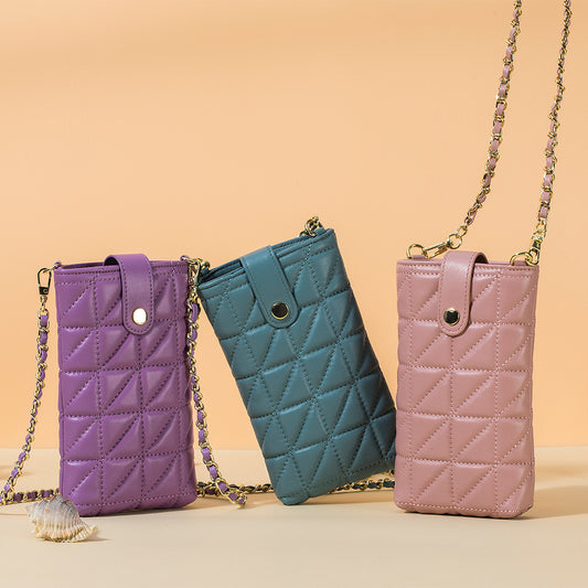 Women's Mobile Fashion Rhombus Embroidery Thread Chain Phone Bags