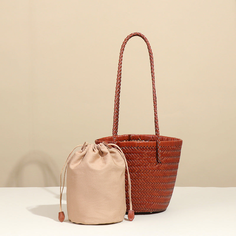 Women's Leather First Layer Cowhide Vegetable Basket Bags