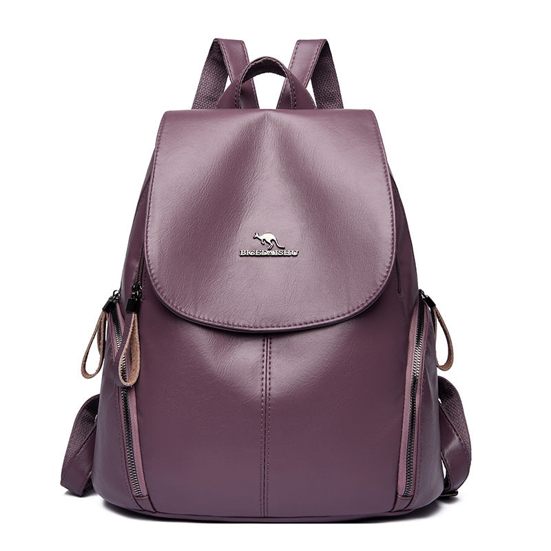 Women's Fashion Large Capacity Soft Leather Simple Backpacks
