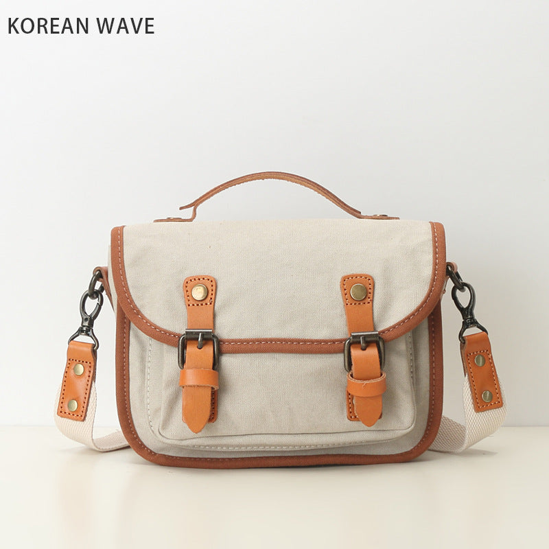 Women's Simple Canvas With Genuine Leather Daily Crossbody Bags
