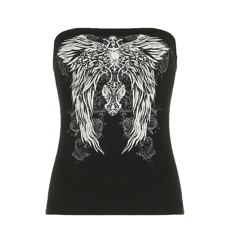 Women's Asian Culture Dark Retro Wings Printing Tube Tops