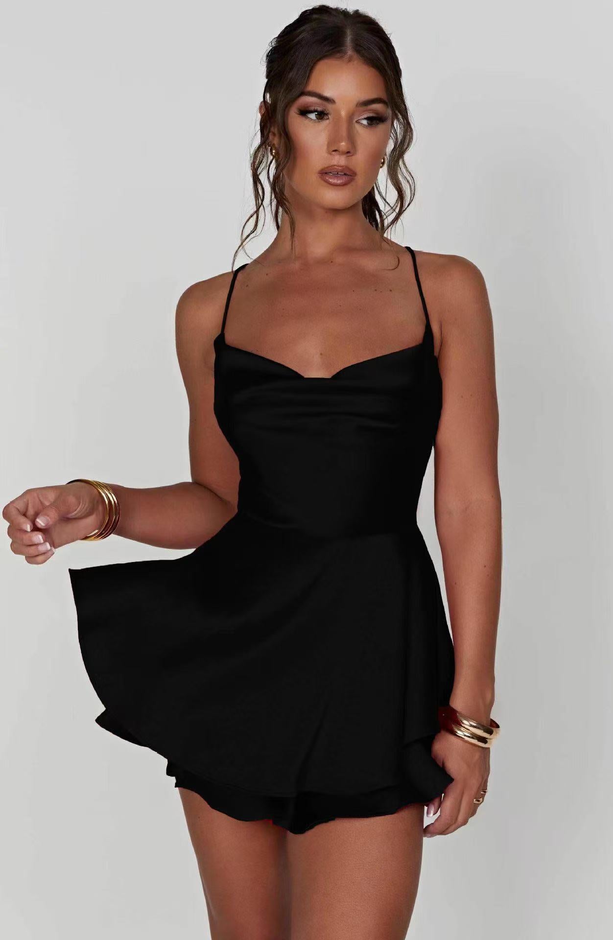 Women's Fashion Sexy Solid Color Sleeveless Halter Dresses