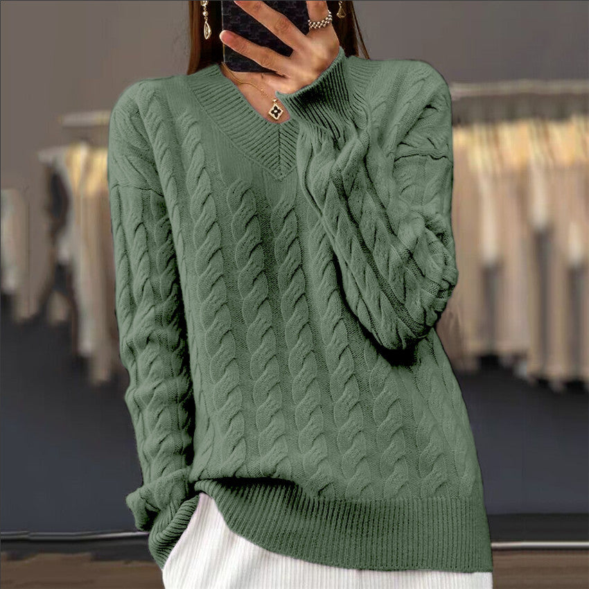 Women's Solid Color Long-sleeved Twisted Pullover Sweaters