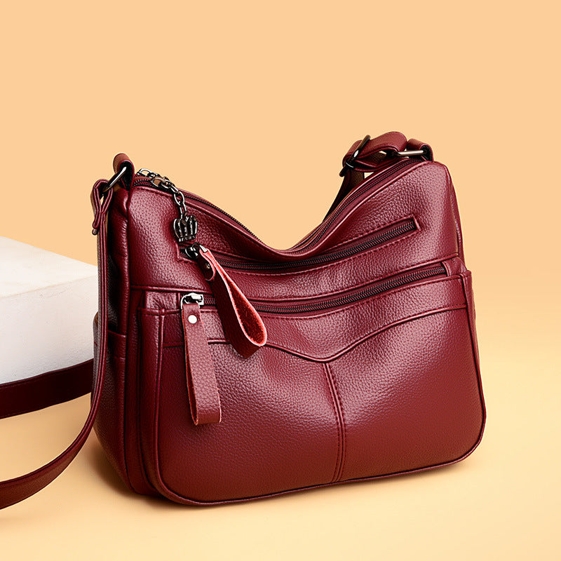 Women's Soft Leather Textured Mother-in-law Simple Crossbody Bags
