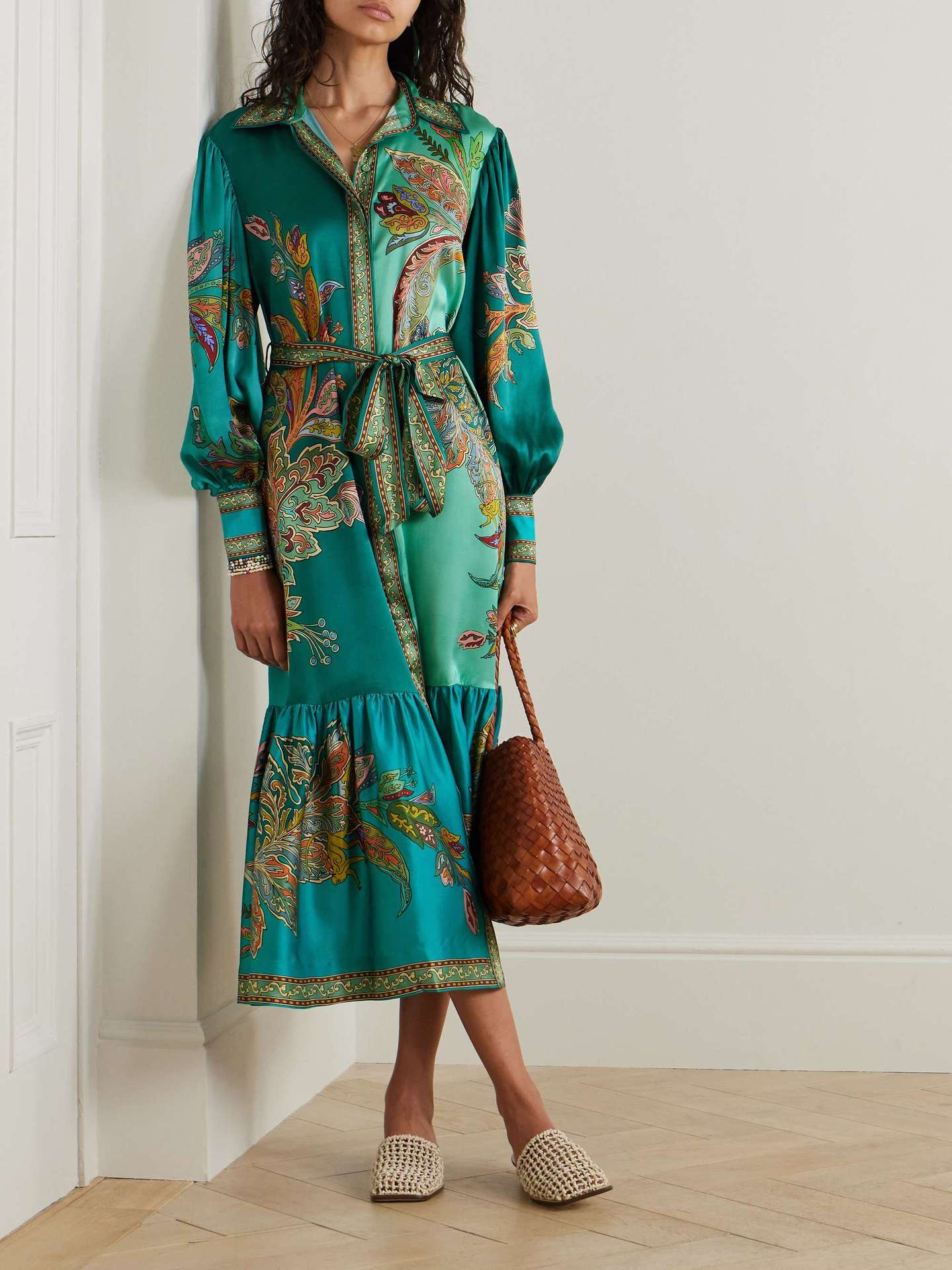 Holiday Lapel Single Placket Lantern Sleeve Dresses