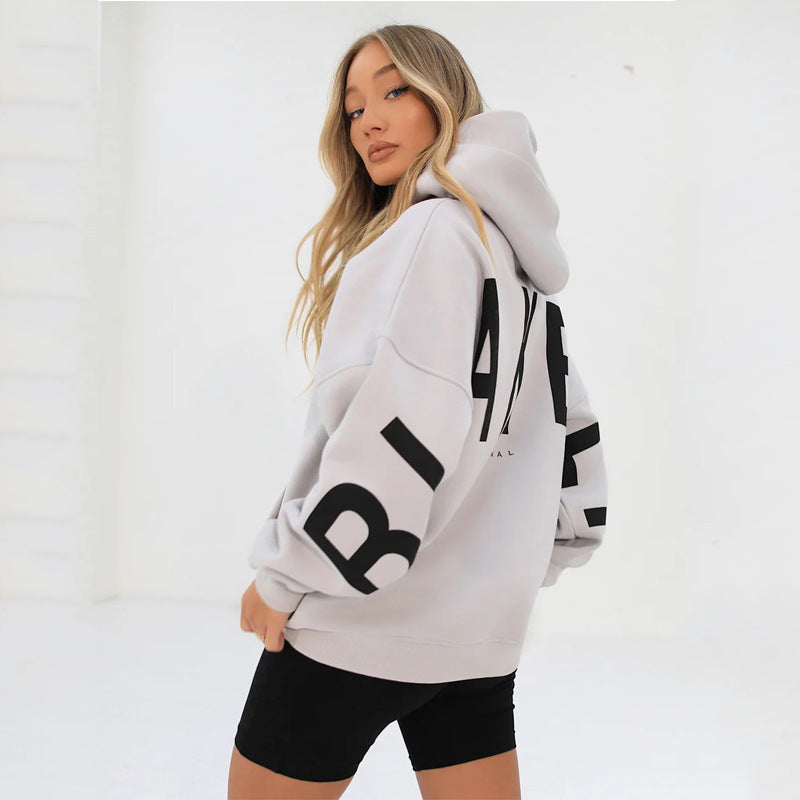 Women's Printed Thickening Long Sleeve Loose Hooded Sweaters
