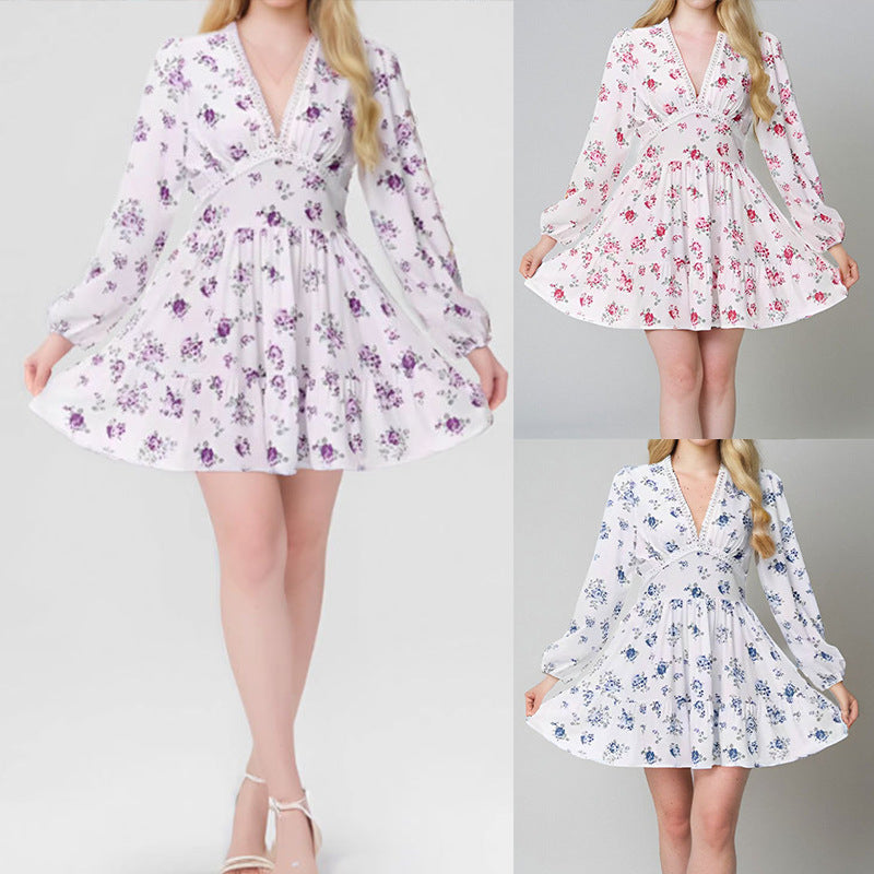 Women's Autumn Sweet Elegance Printed Lace Dress Dresses
