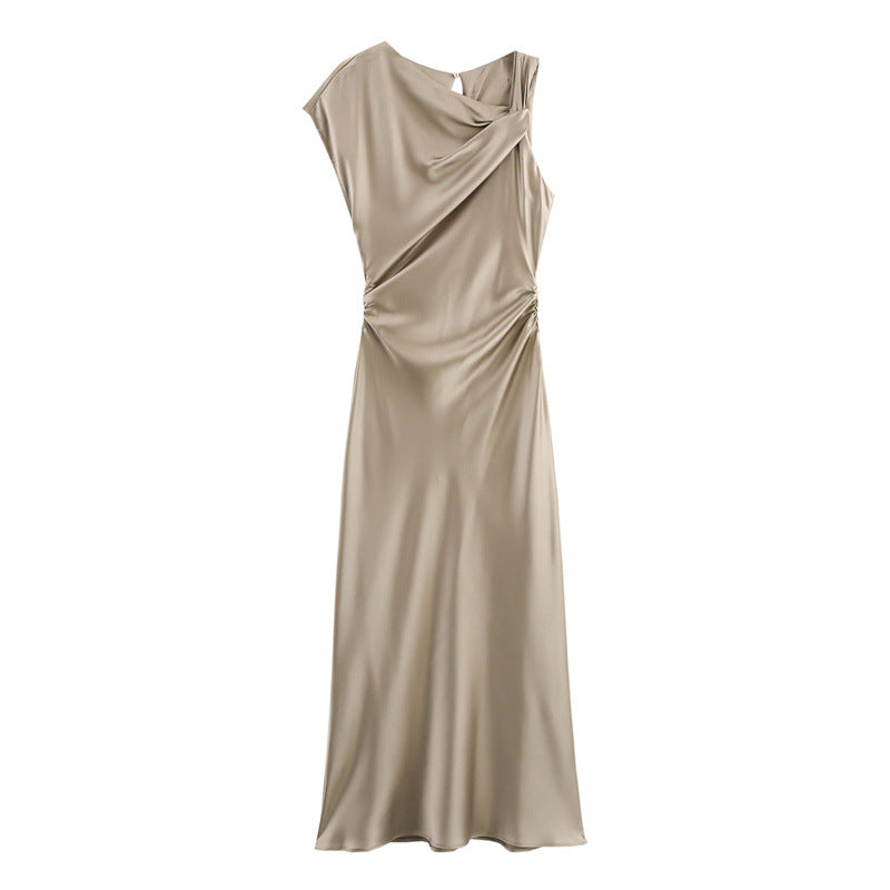 Women's Fashion Temperament Pleated Silk Satin Texture Dresses