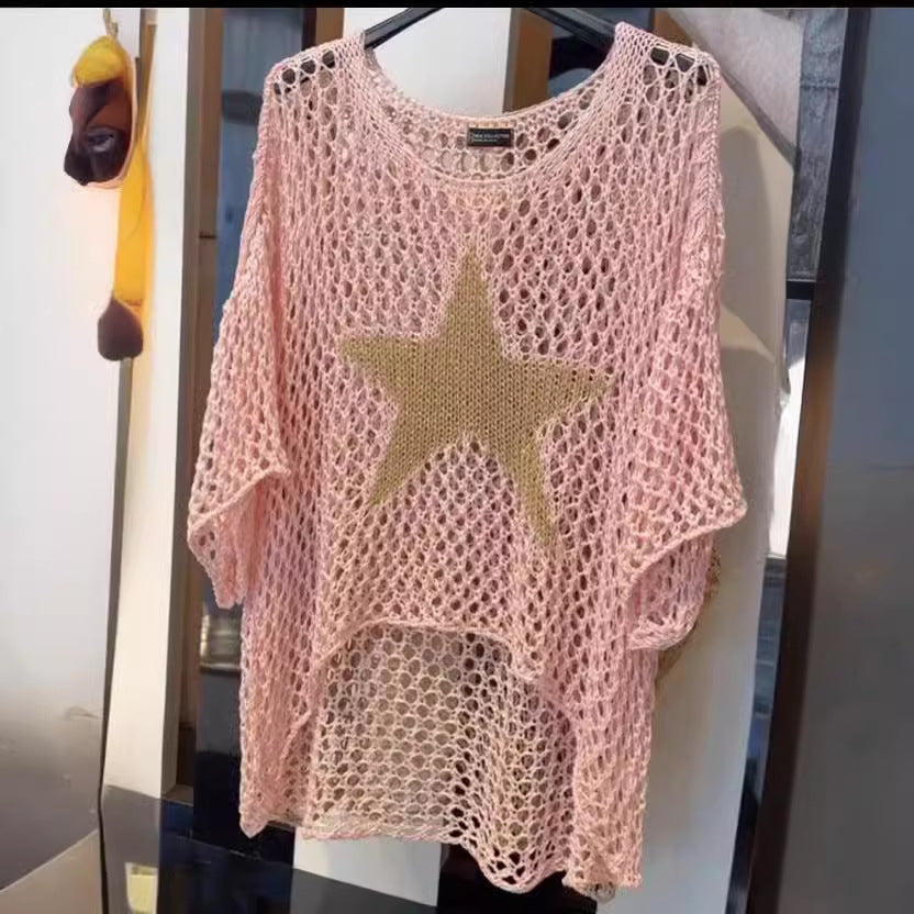 Women's Five-star Round Neck Commuter Elegant Cropped Sleeves For Sweaters